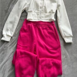 White and Pink sweatpants and hoodie set